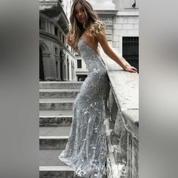 NWT Glitter Sequin Mermaid Gown - white - Picture 2 of 4